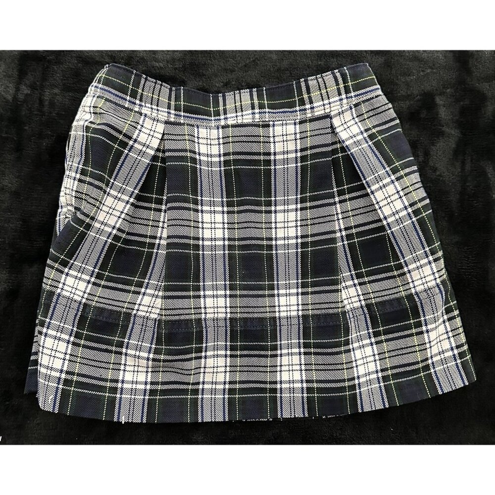 Lands End Skort Blue White Plaid Girls Size 4 Uniform Preppy School Zipper